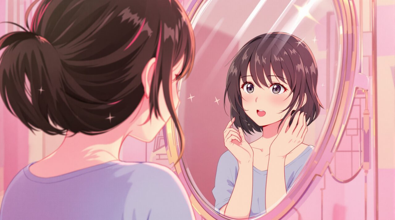 「女性らしさ」との葛藤を抱えながら、自分自身と向き合う女性のイラスト
