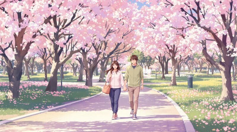 自然体で愛されているカップルの和やかな散歩風景