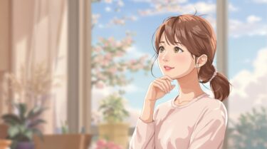 30代女性が恋愛に悩む姿を描いたアニメ風イラスト