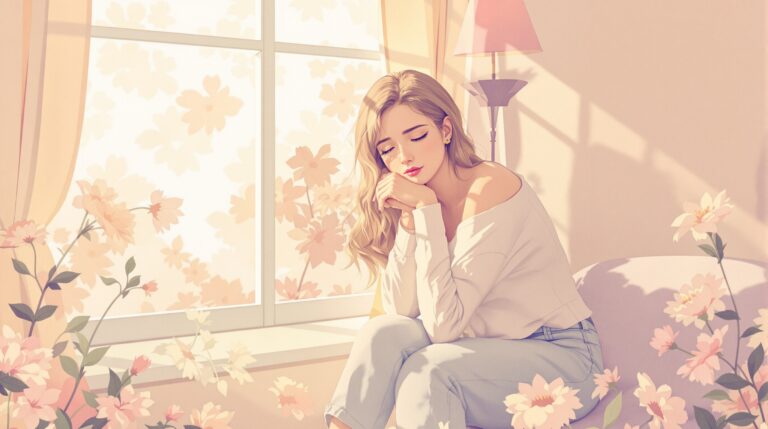 恋愛で不安になる女性の思考のクセに気づく女性のイラスト