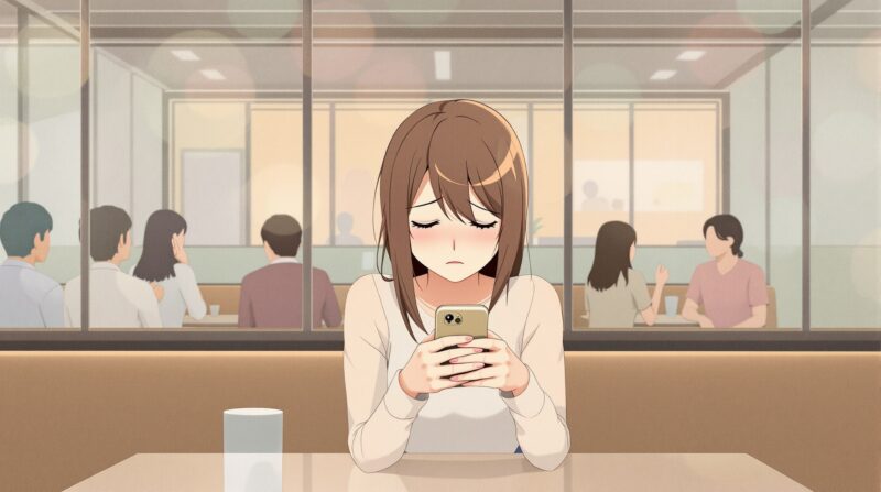 彼から優先されず不安な表情を浮かべる女性のイラスト