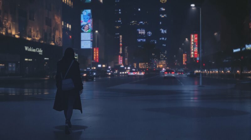 強がってひとりで歩く女性の後ろ姿
