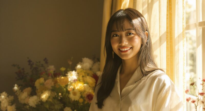 自分を肯定して笑顔で前を向く女性