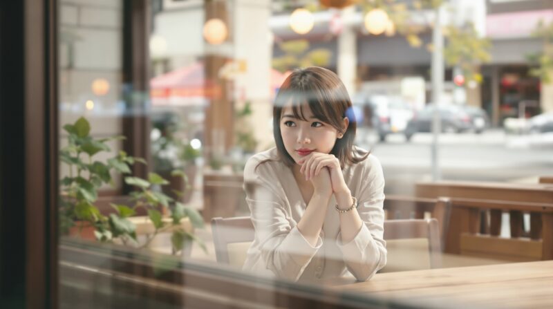 鏡の前でやさしくチークをのせる笑顔の女性──メイクが自分を思い出す時間であることを表す