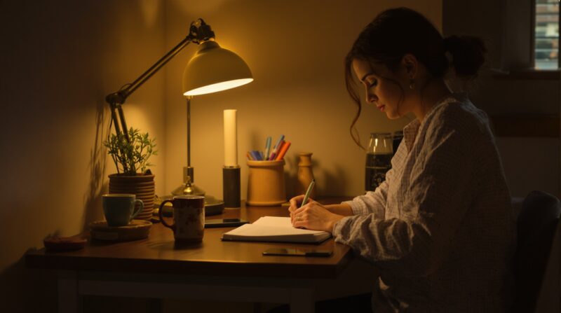 自分の気持ちに向き合う女性の実践ステップを描いたイラスト