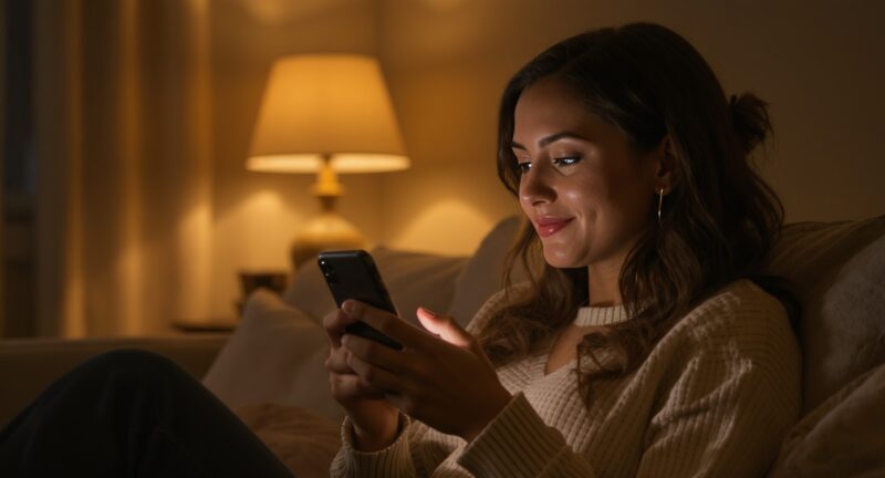 LINEを送る前に気持ちを確認する女性