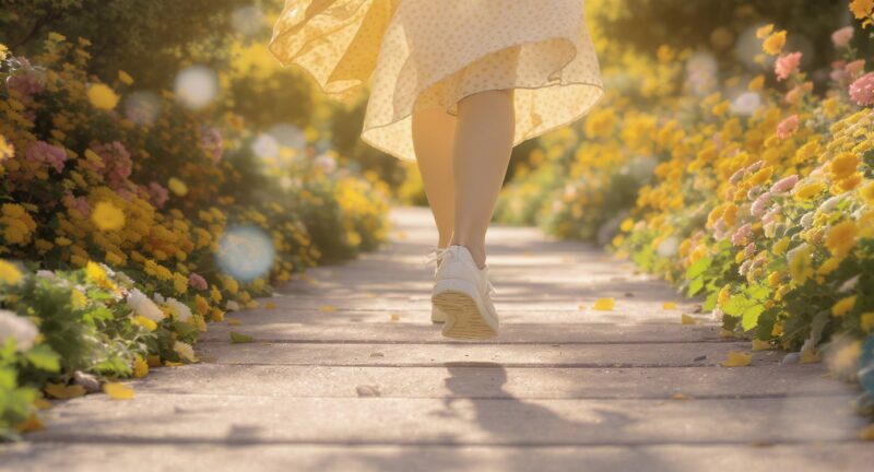 恋愛で小さな一歩を踏み出す女性のイラスト